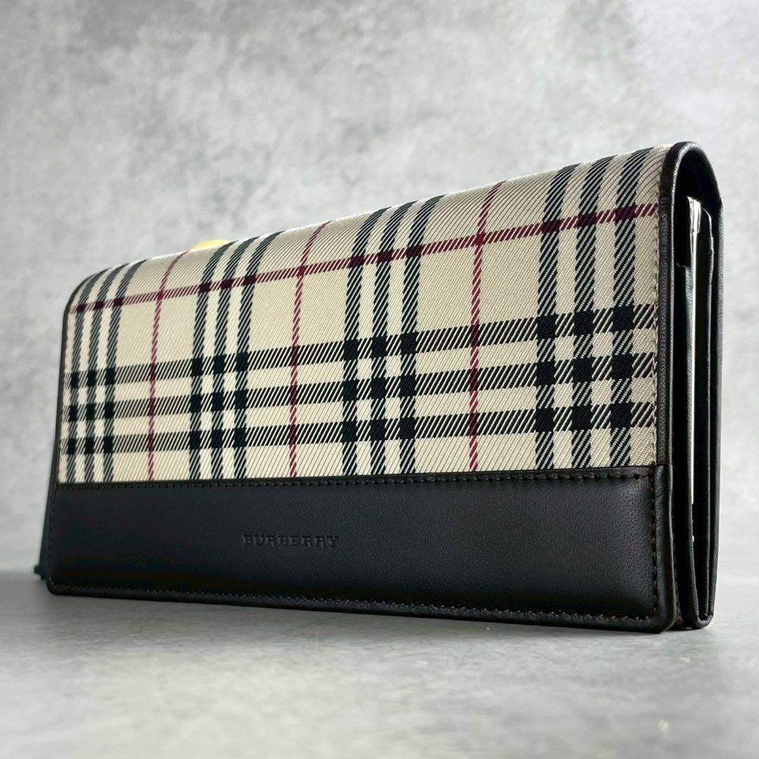 未使用級✨バーバリー 長財布 キャンバス レザー ノバチェック がま口