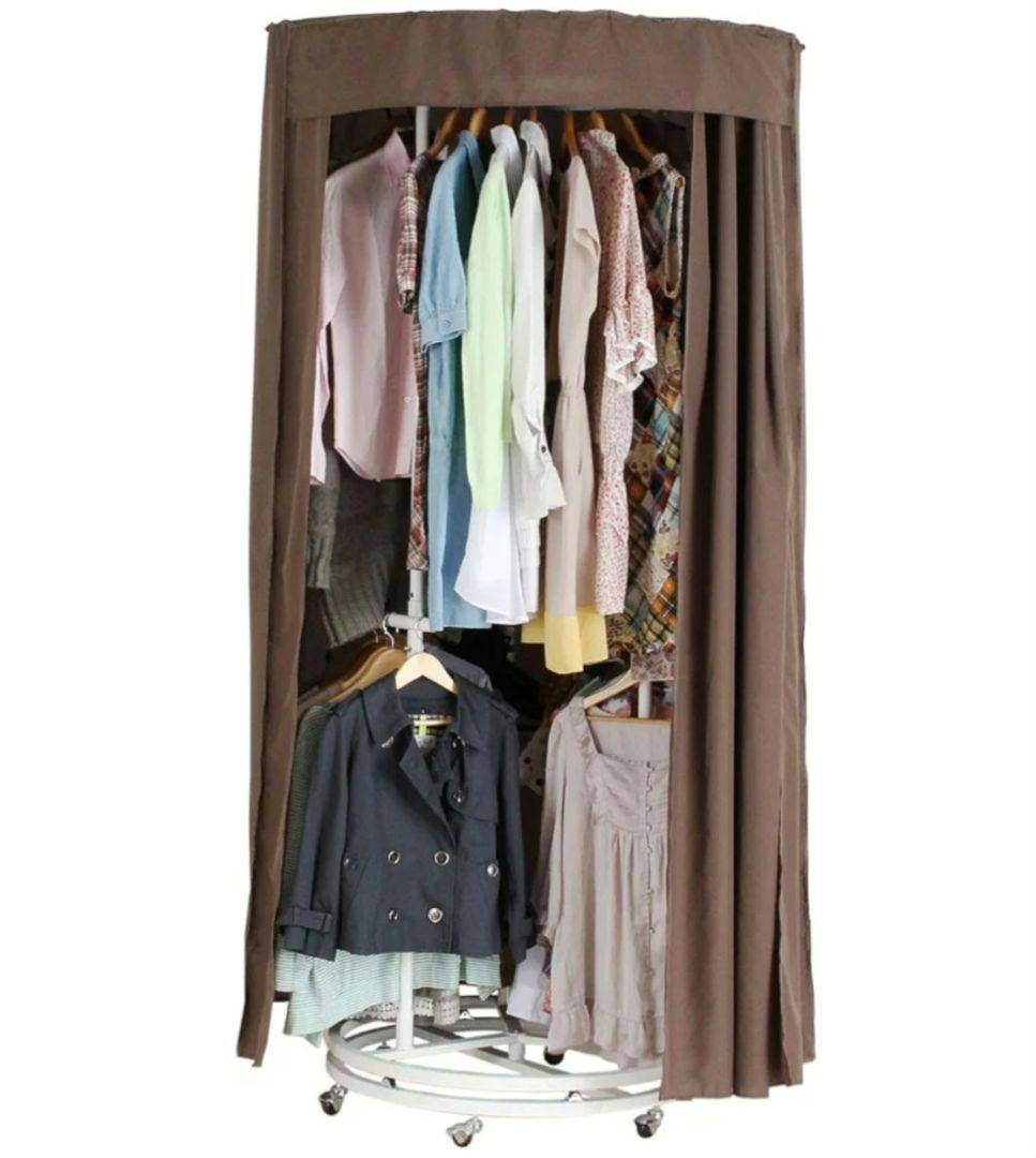 頑丈回転ハンガーラック カバー付き 円形 2段