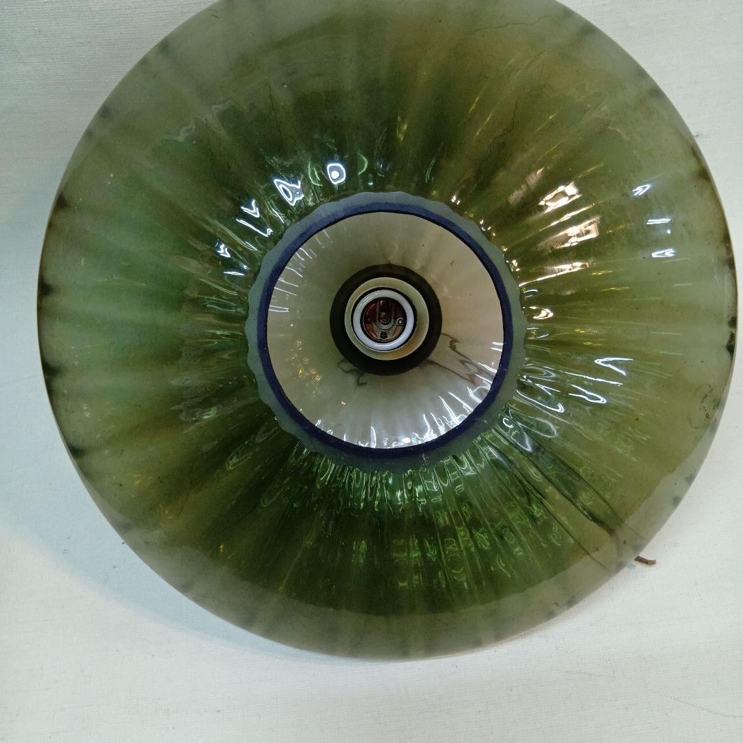 ランプシェード 緑色ストライプガラスディフューザー アンティーク 直径40センチ