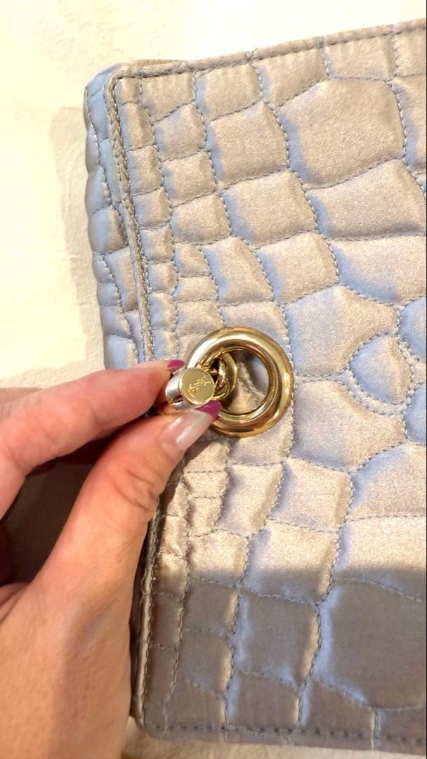 YSL シルバー 紫クロコダイル風 パーティーバッグ