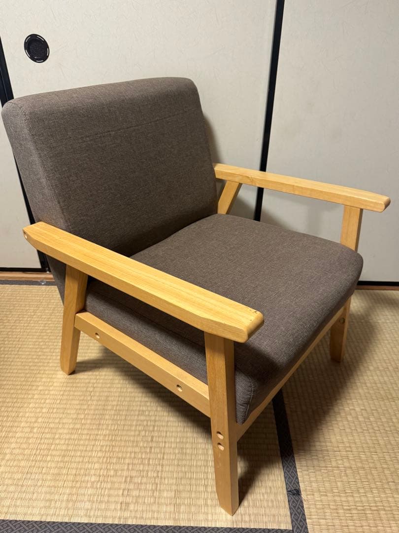 ファブリック 木肘ソファ 1P アームチェア　ローソファー1人掛け