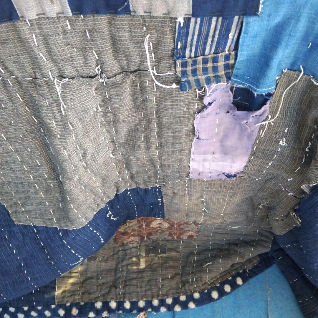 藍色 ボロ布 綿 布団 敷物 大判 骨董品 ボロ布市 明治期