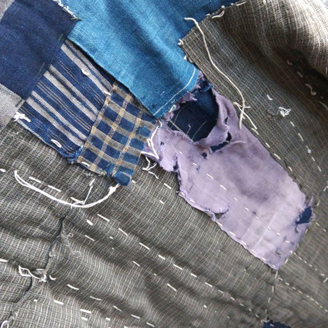 藍色 ボロ布 綿 布団 敷物 大判 骨董品 ボロ布市 明治期