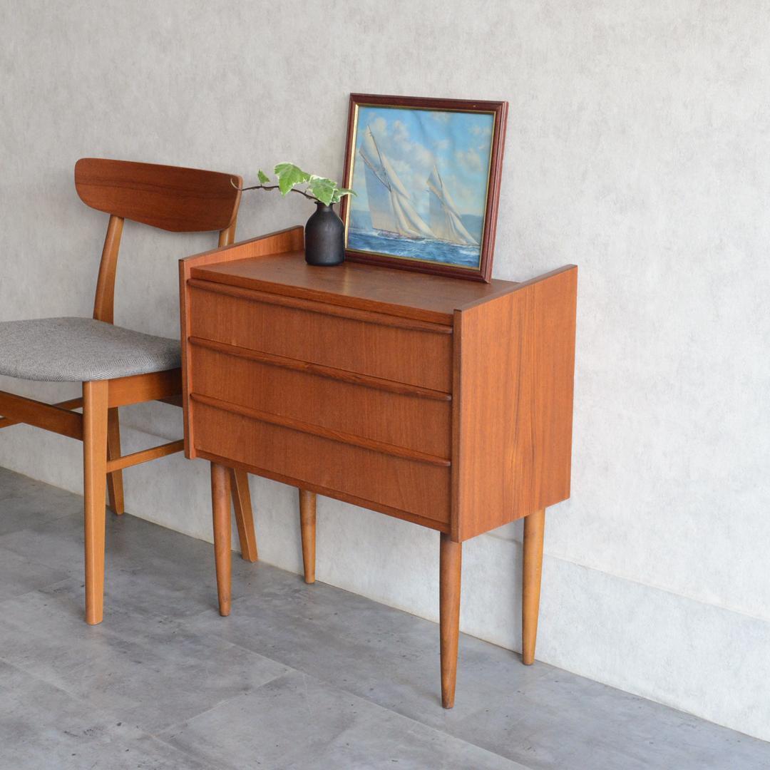 デンマーク 北欧ヴィンテージ チーク ３段 チェスト 北欧家具 サイドチェスト