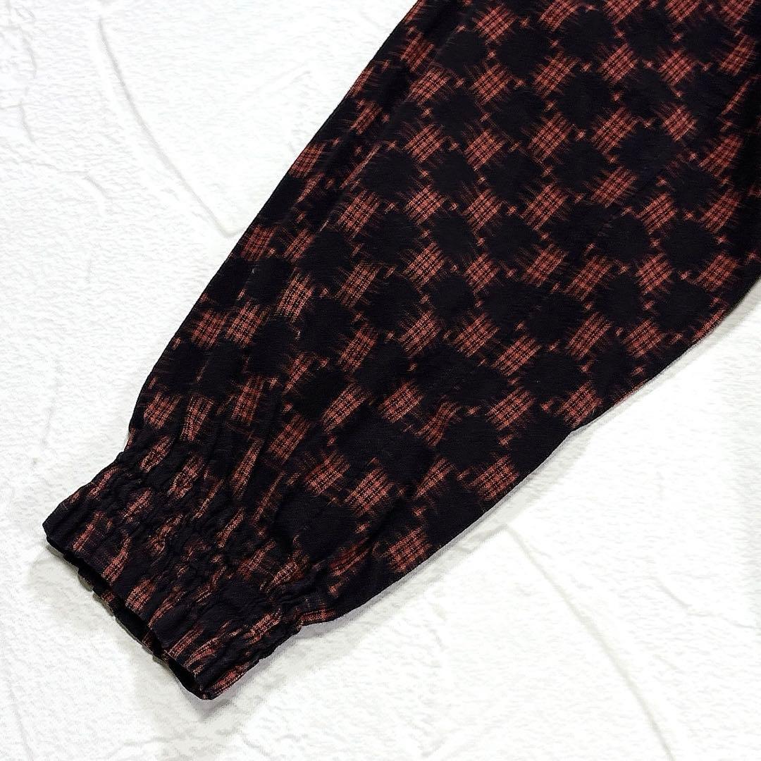 ✨美品✨ギエモン　久留米絣　チュニック　ブラウス　フリル　ピンタック　前開き