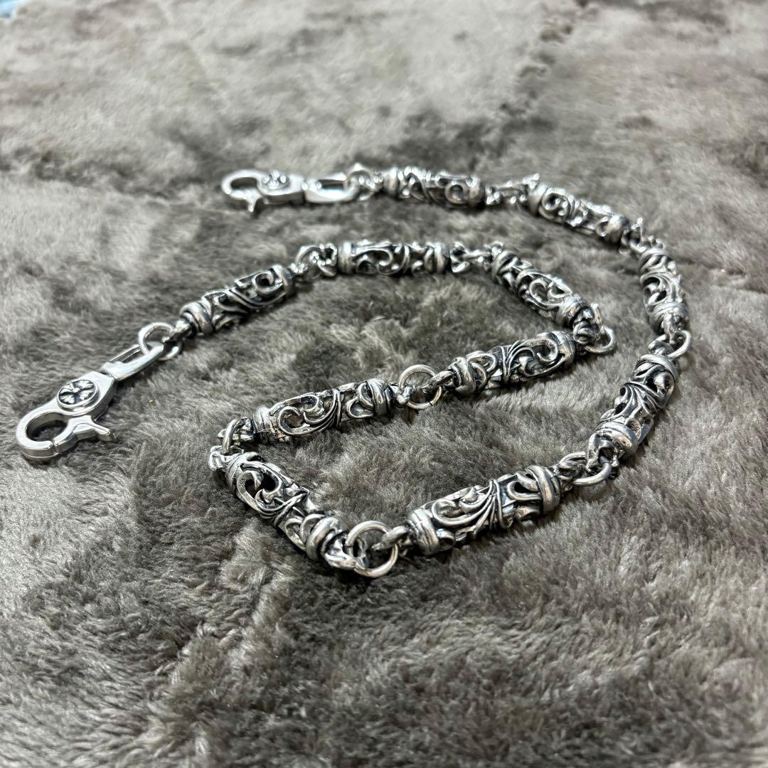 silver wallet chain floral バレル チェーン187g