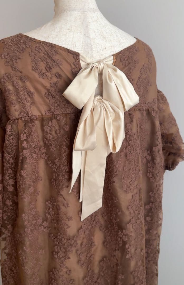 yourmle back ribbon flower jacquard ドレス