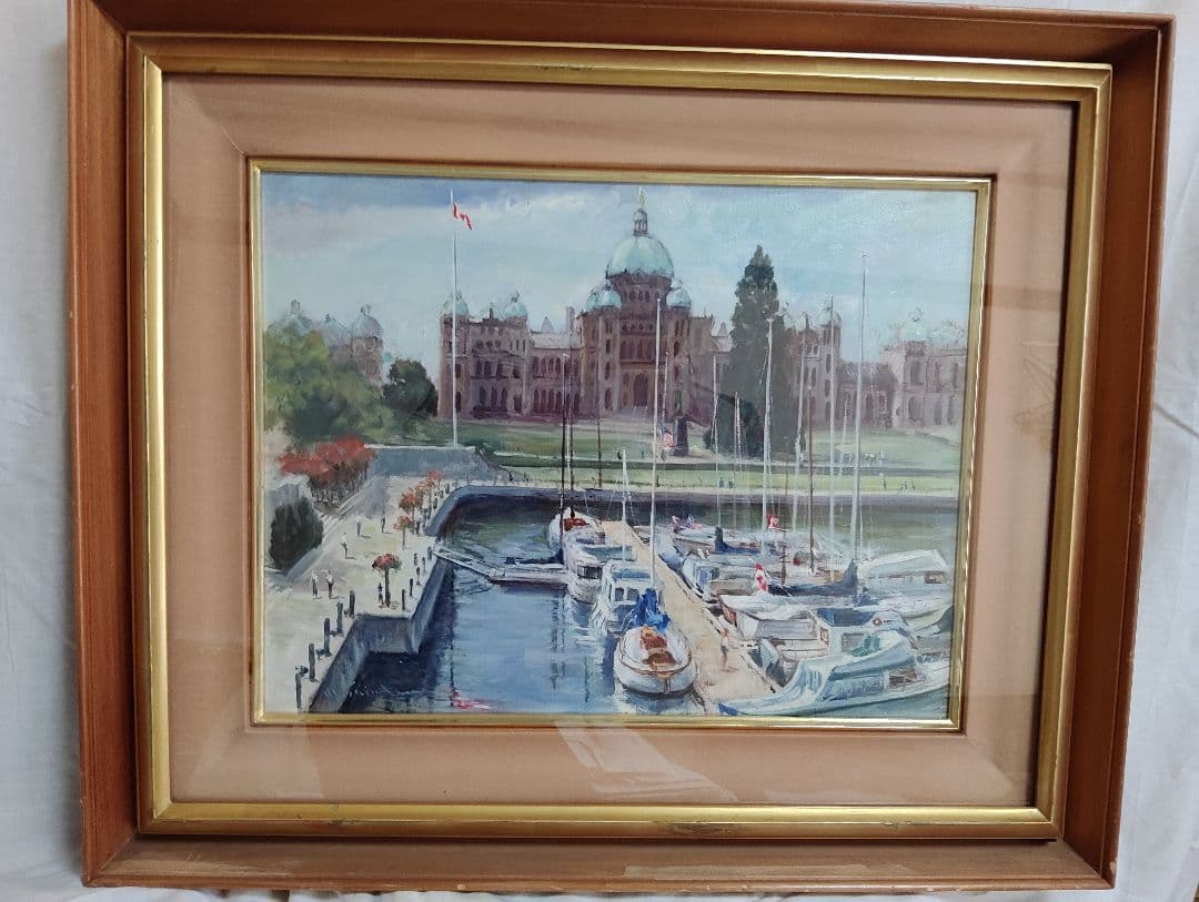 油彩画 進藤守彦 カナダ、ブリティッシュ・コロンビア州州会議事堂