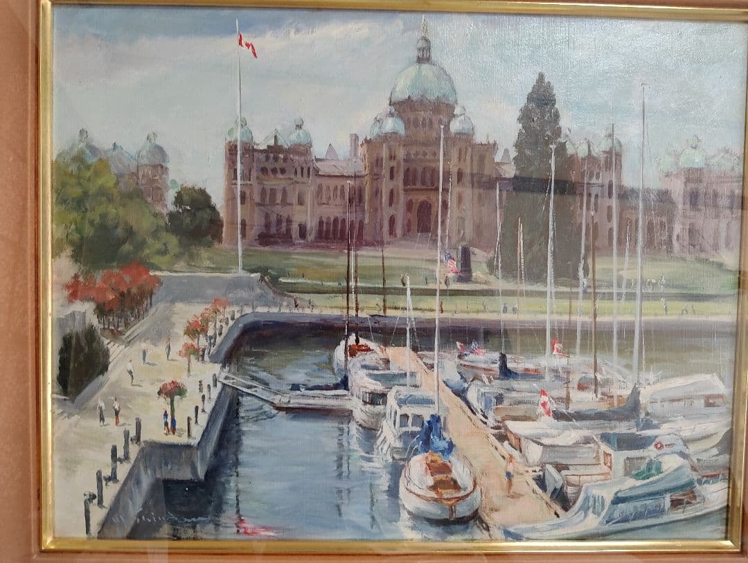 油彩画 進藤守彦 カナダ、ブリティッシュ・コロンビア州州会議事堂