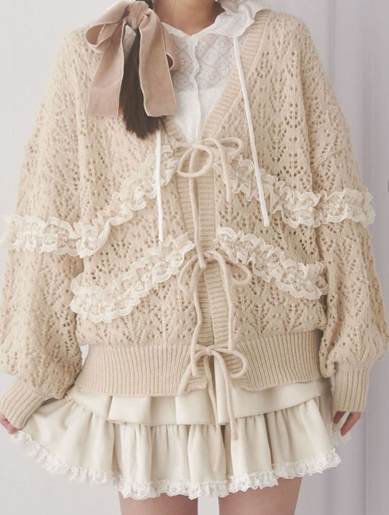 【maki】merry jenny　透かし編みフリルニットカーディガン