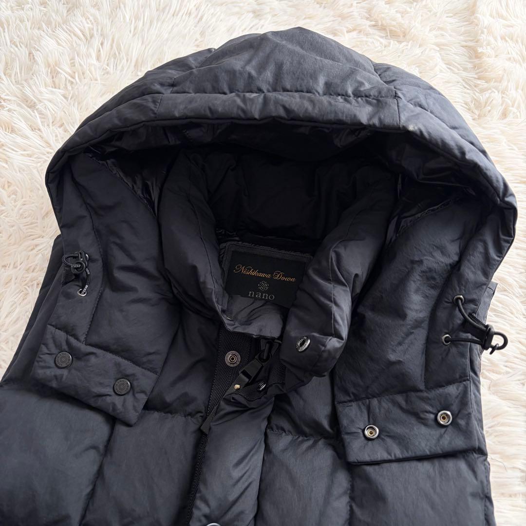 ナノユニバース 西川ダウン ダウンベスト キルティング ブラック L 脱着式