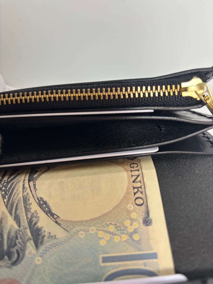 黒　栃木サドルレザー　トラッカーウォレット　三層　真鍮　クロスボールコンチョ