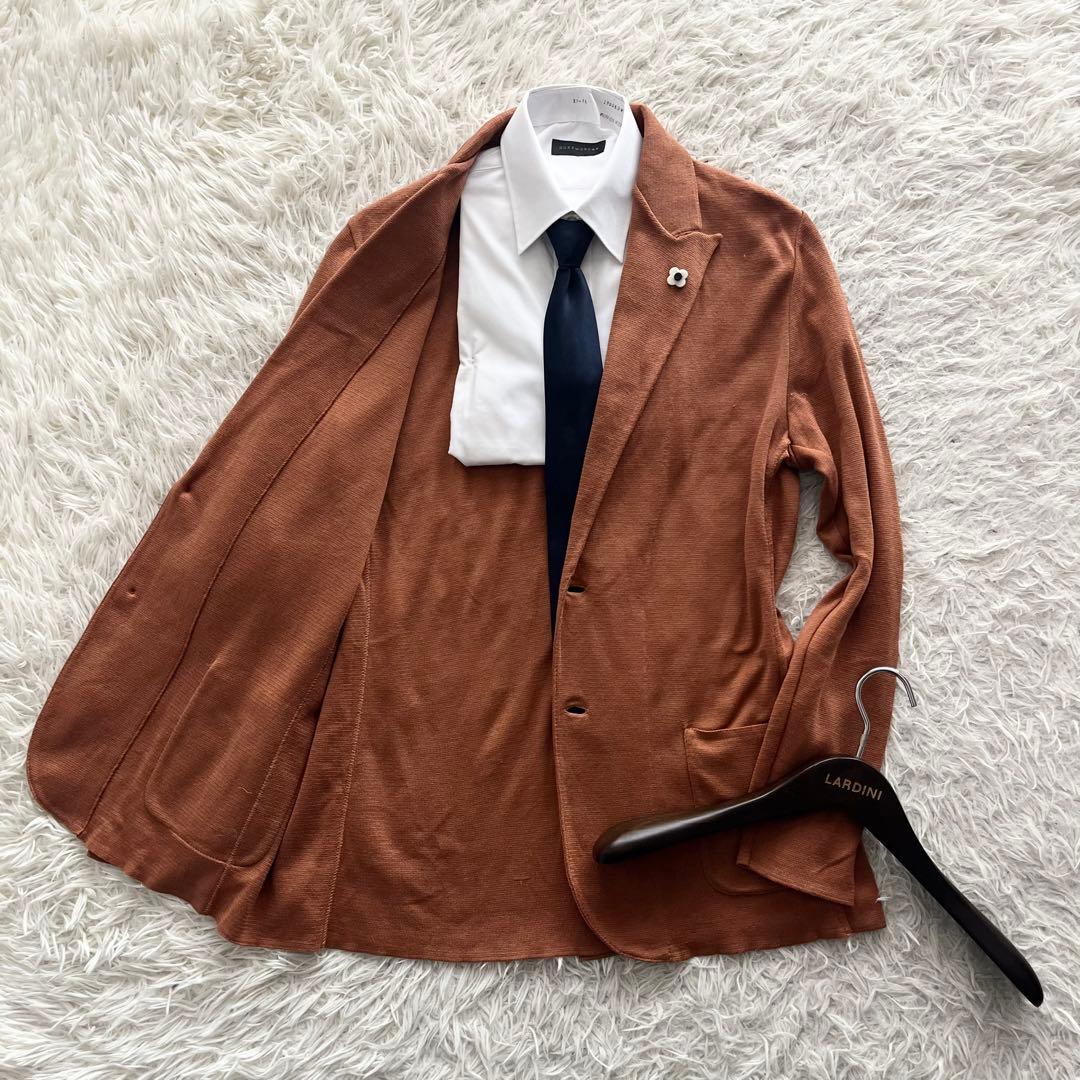 <美品> LARDINI オレンジ コットン ニットジャケット サイズXL