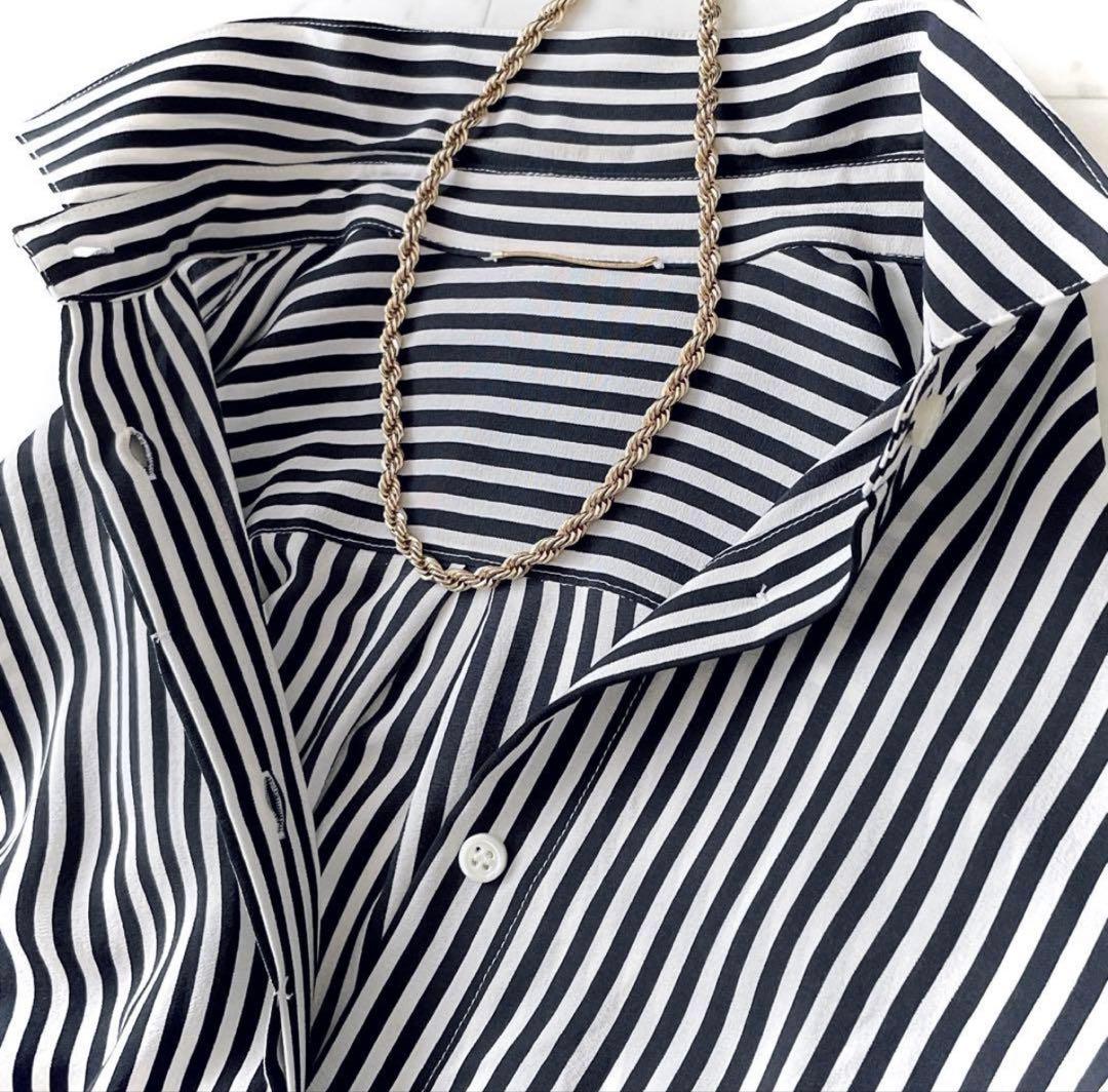 ドゥーズィエム シルク100% ストライプシャツ