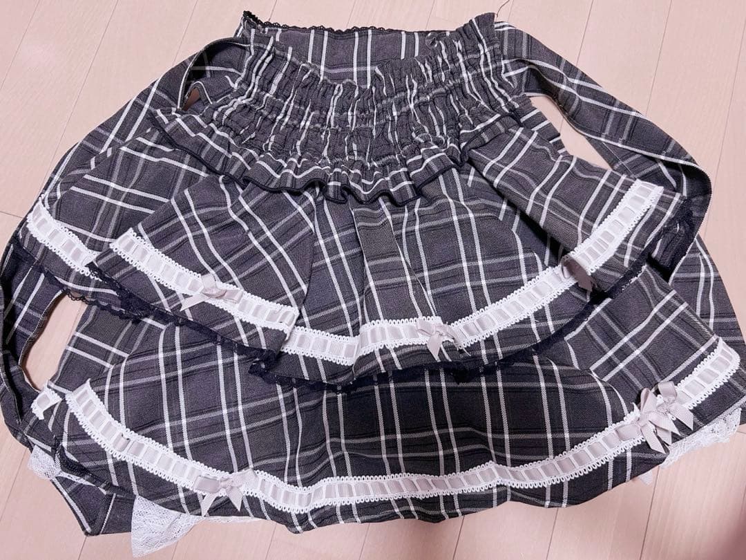 はしごリボンチェックティアードスカパン ブラックチェック LIZLISAリズリサ