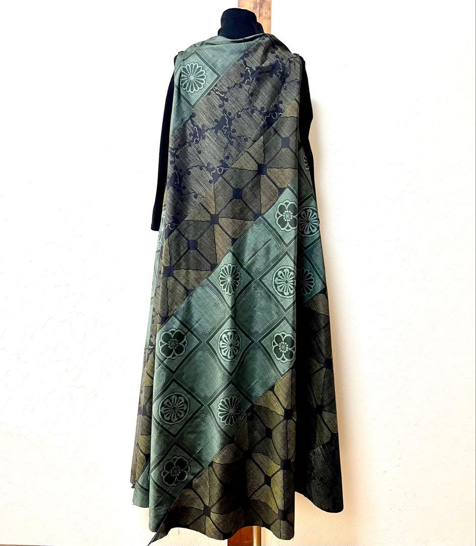 大島紬のパッチワークワンピース　着物リメイク