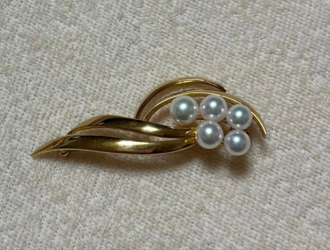 MIKIMOTO ミキモト アコヤ真珠 パール ブローチ K18 美品 正規品