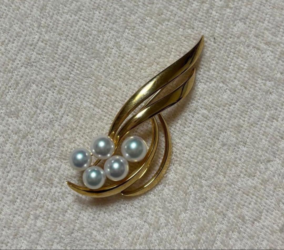 MIKIMOTO ミキモト アコヤ真珠 パール ブローチ K18 美品 正規品