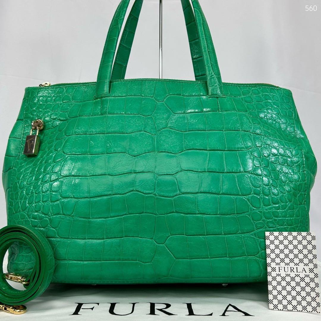 【極美品】フルラ 2way ハンドバッグ クロコ型押し レザー 斜め掛け A4可
