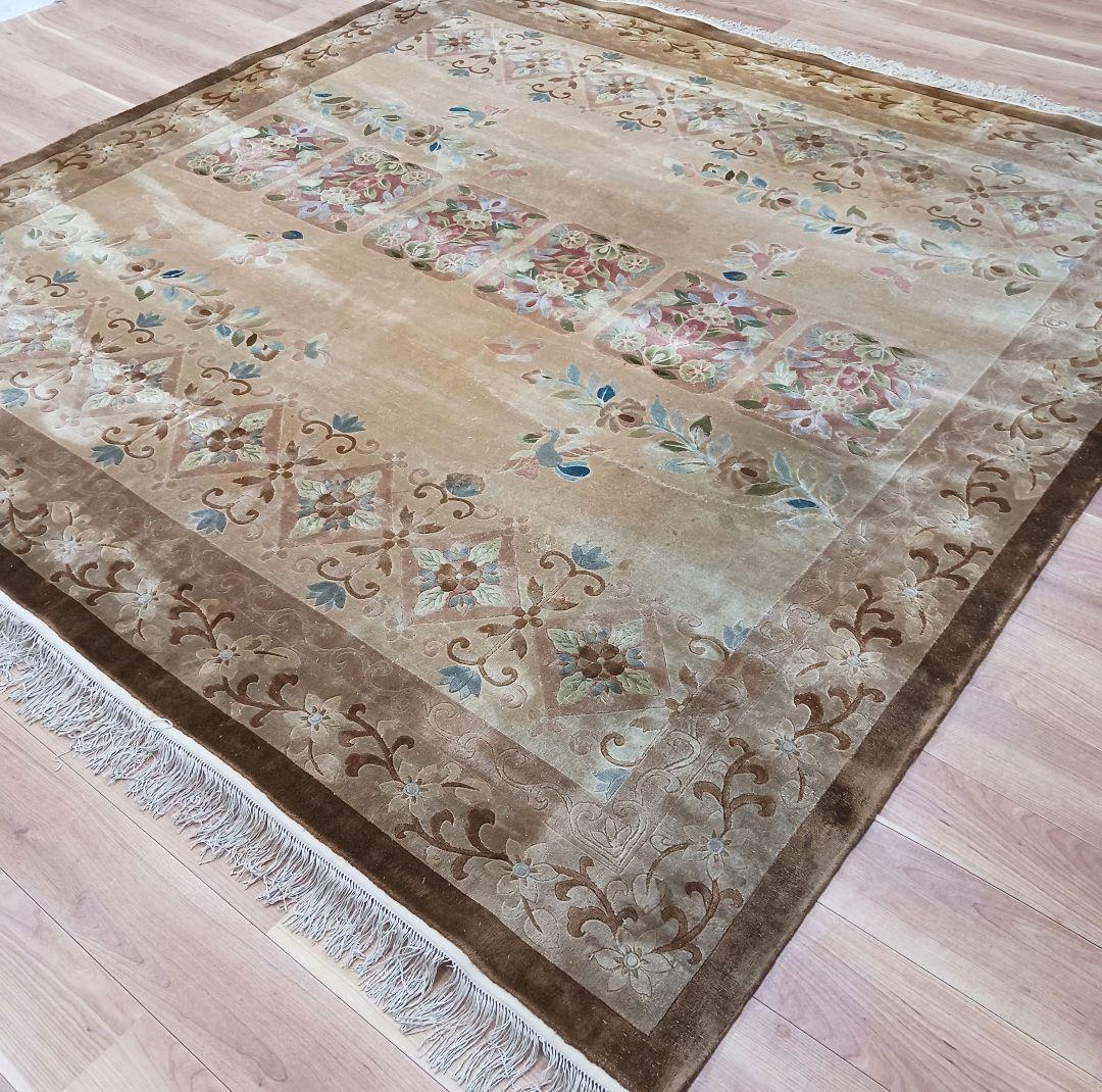 Y3281 中国段通 シルク100% 手織り スクエア 大判 262㎝