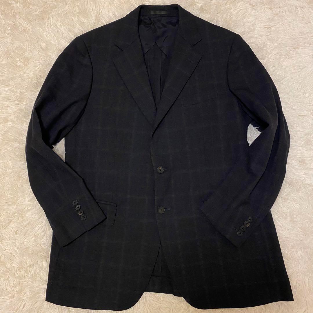 【美品/XL】バーバリーロンドン テーラードジャケット 背抜き メガチェック 黒