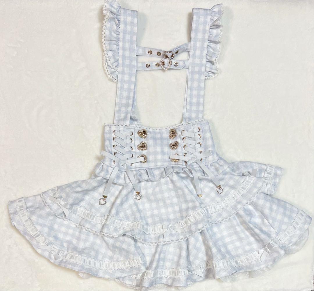 LIZLISA はしごリボンギンガムティアードスカパン 水色 ブルー