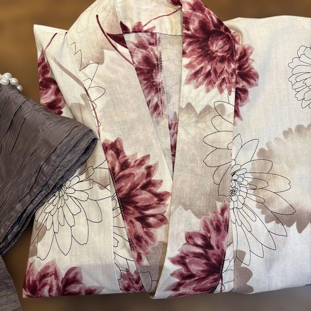 GRL グレイル　浴衣+帯留+兵児帯セット　ダリア柄　花柄　白　tu1496