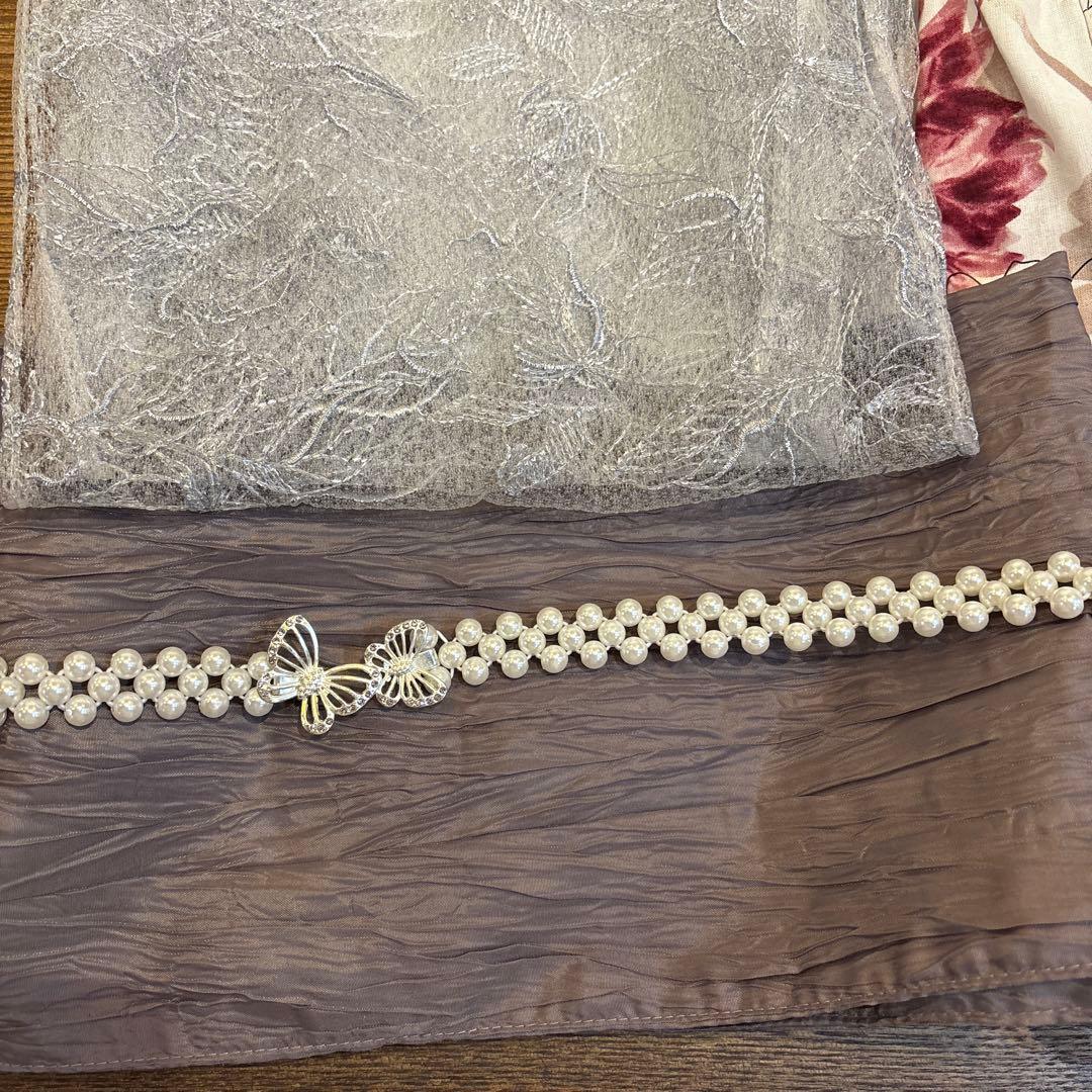 GRL グレイル　浴衣+帯留+兵児帯セット　ダリア柄　花柄　白　tu1496