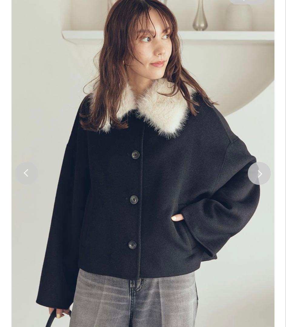 ミラオーウェン 2wayファーカラーリバーショートコート ブラック 完売