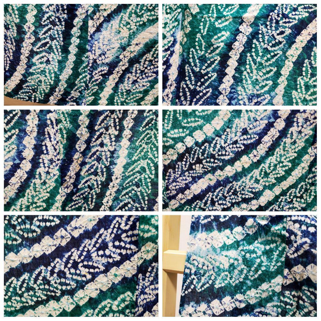 A9 有松鳴海絞り 流れ模様 藍染 エメラルドグリーン 綿 浴衣 着物 K2