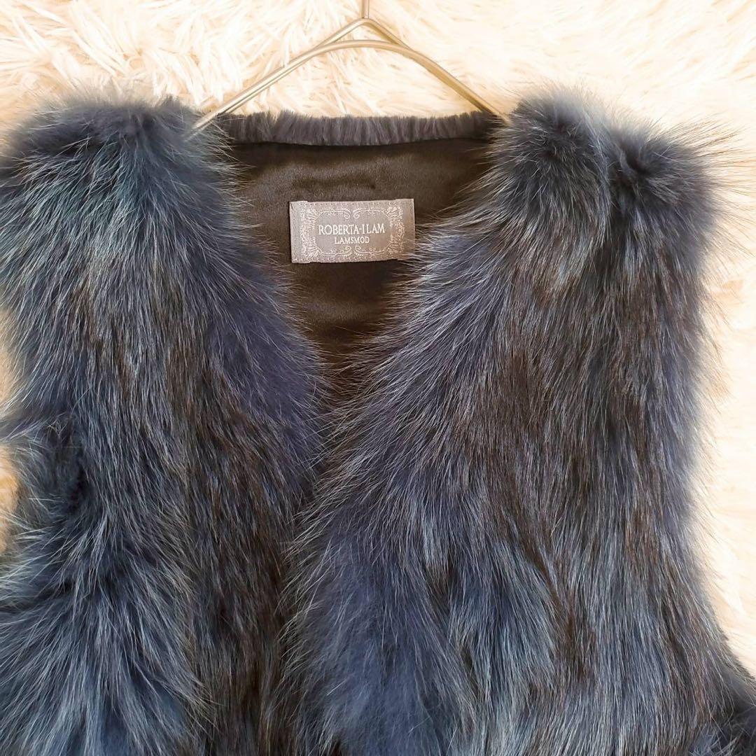 ロベルタイラム フォックスファー ベスト ネイビー ふわふわ 高級感 上質