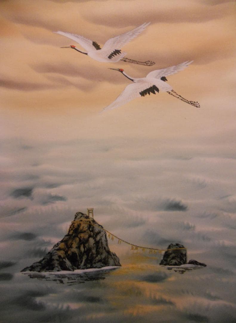 掛け軸 鉄堂 赤富士夫婦岩 絹本 希少 軸装 茶道具 掛軸 美品 です。