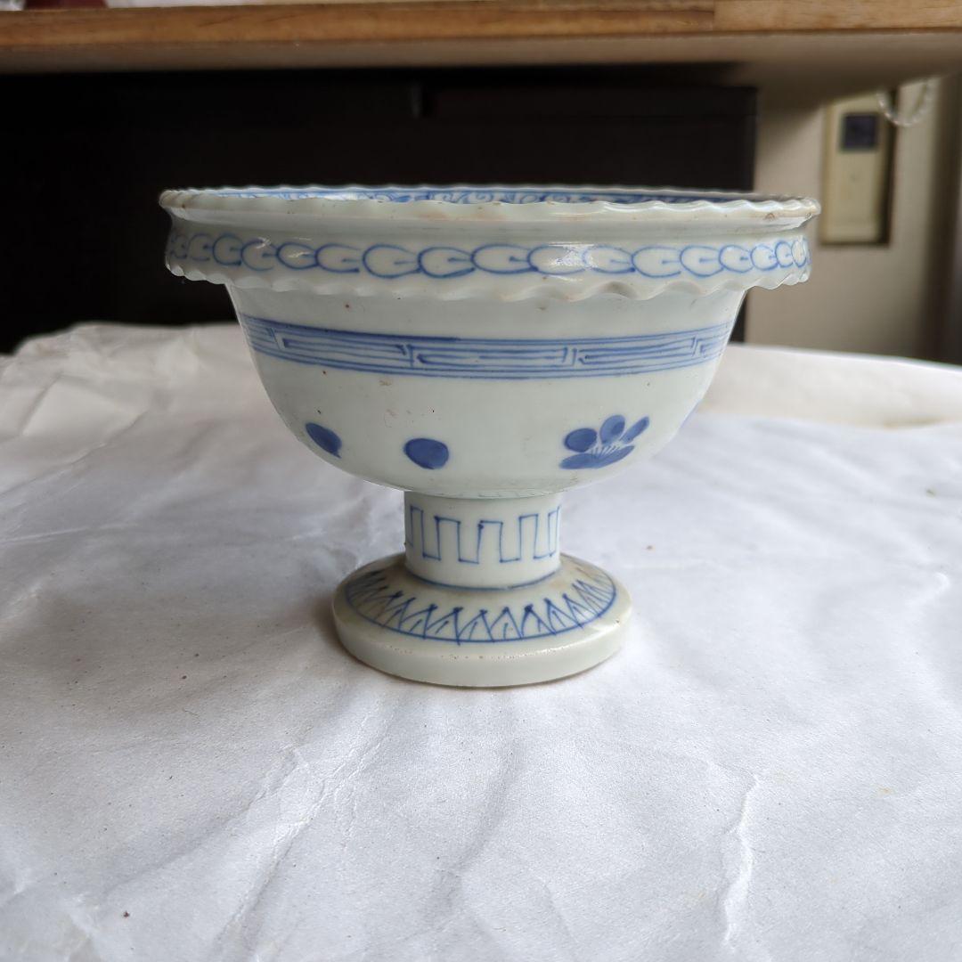 骨董 古伊万里 盃洗 線描き 染め付け 器 物入れ 花唐草 鉢 菓子器