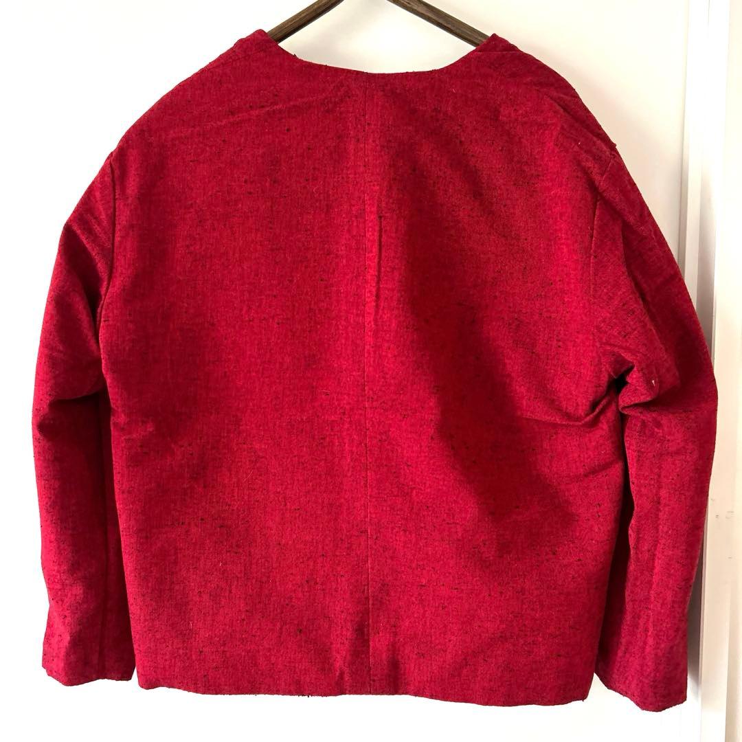 一点物　ハンドメイド　リバーシブル　久留米絣　手織り　ノーカラージャケット