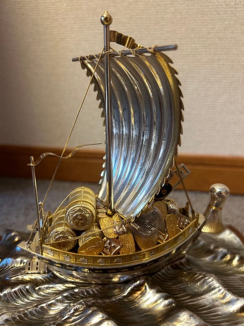 武比古 銀製 宝船 5号（房）銀船 置物 縁起物 ケース付き
