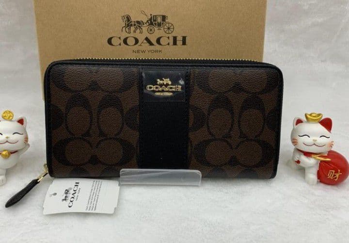 新品未使用コーチ長財布ブラウンブラックシグネチャーレディースメンズ送料無料