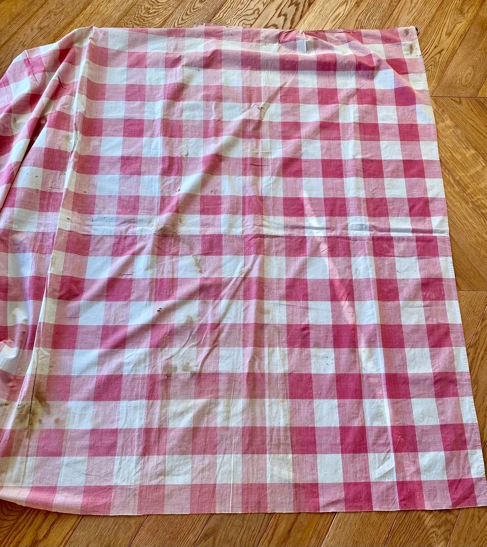 フランスアンティーク 19世紀のカーテン ギンガムチェック 希少な古裂です