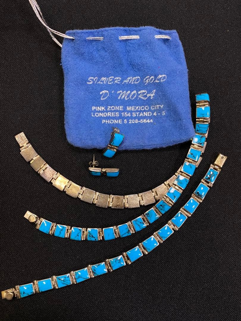 メキシコ シルバー ターコイズ ネックレス・ブレスレット・ピアス ３点セット