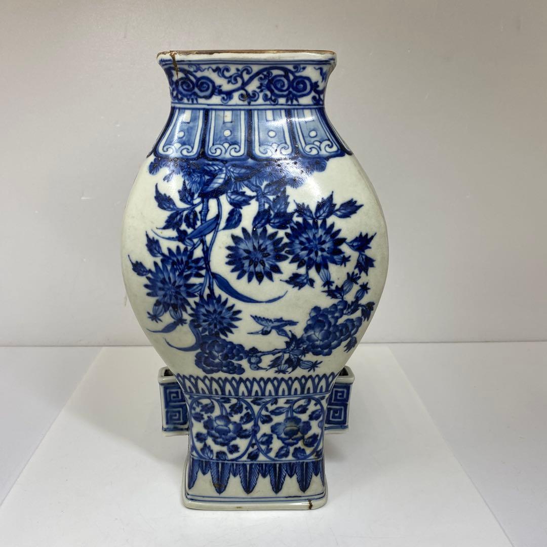 専用　中国美術　青花花瓶　高さ31㎝　タルチ　東さ7-0206①