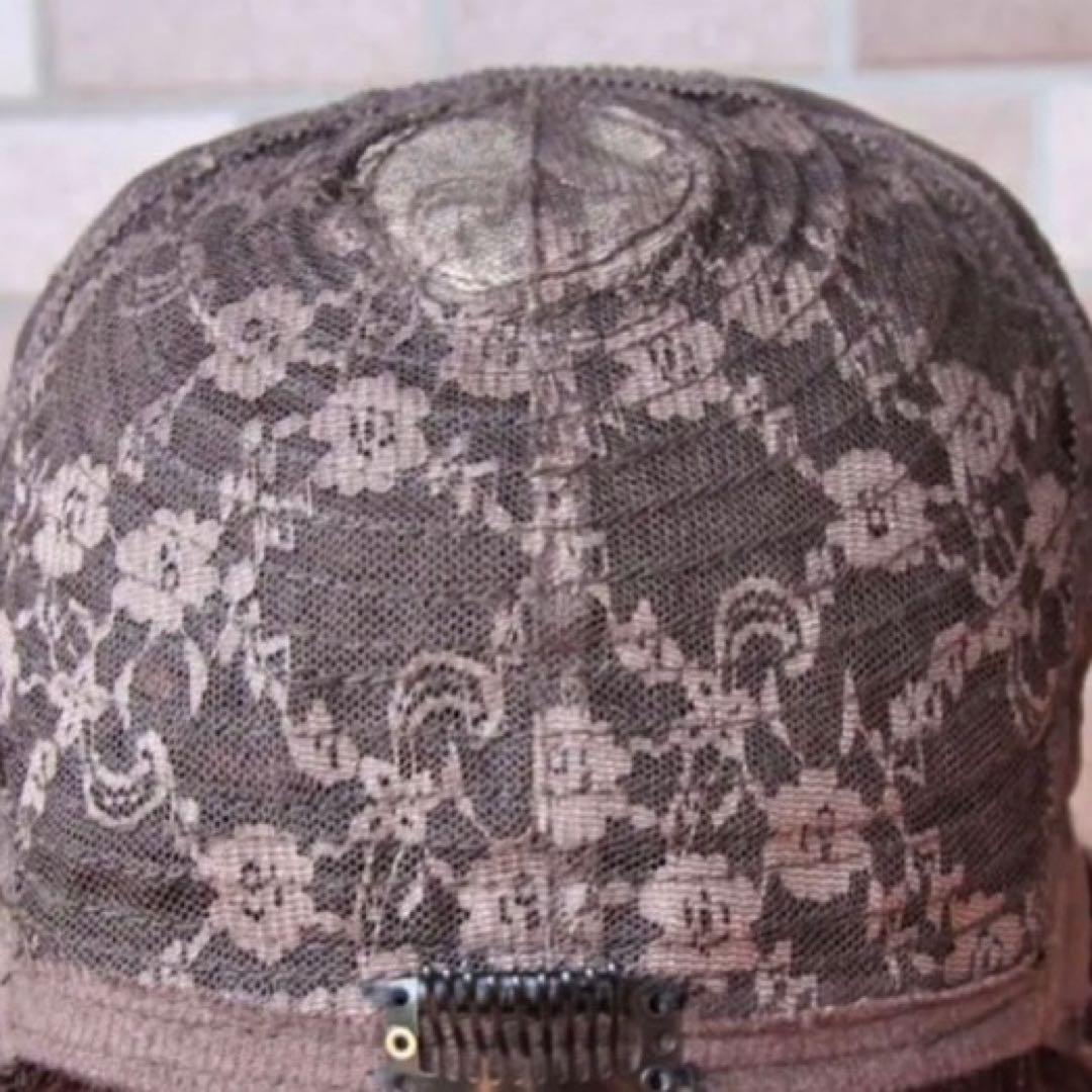 人毛100% 手植えフルウィッグ 医療ウィッグ ショートカール 茶ダークブラウン