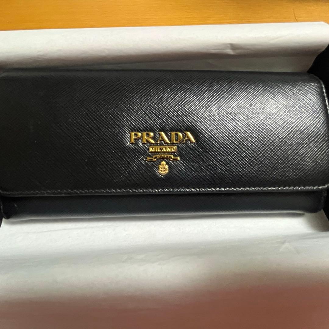 PRADA サフィアーノマルチカラー長財布　ブラック　ピンク