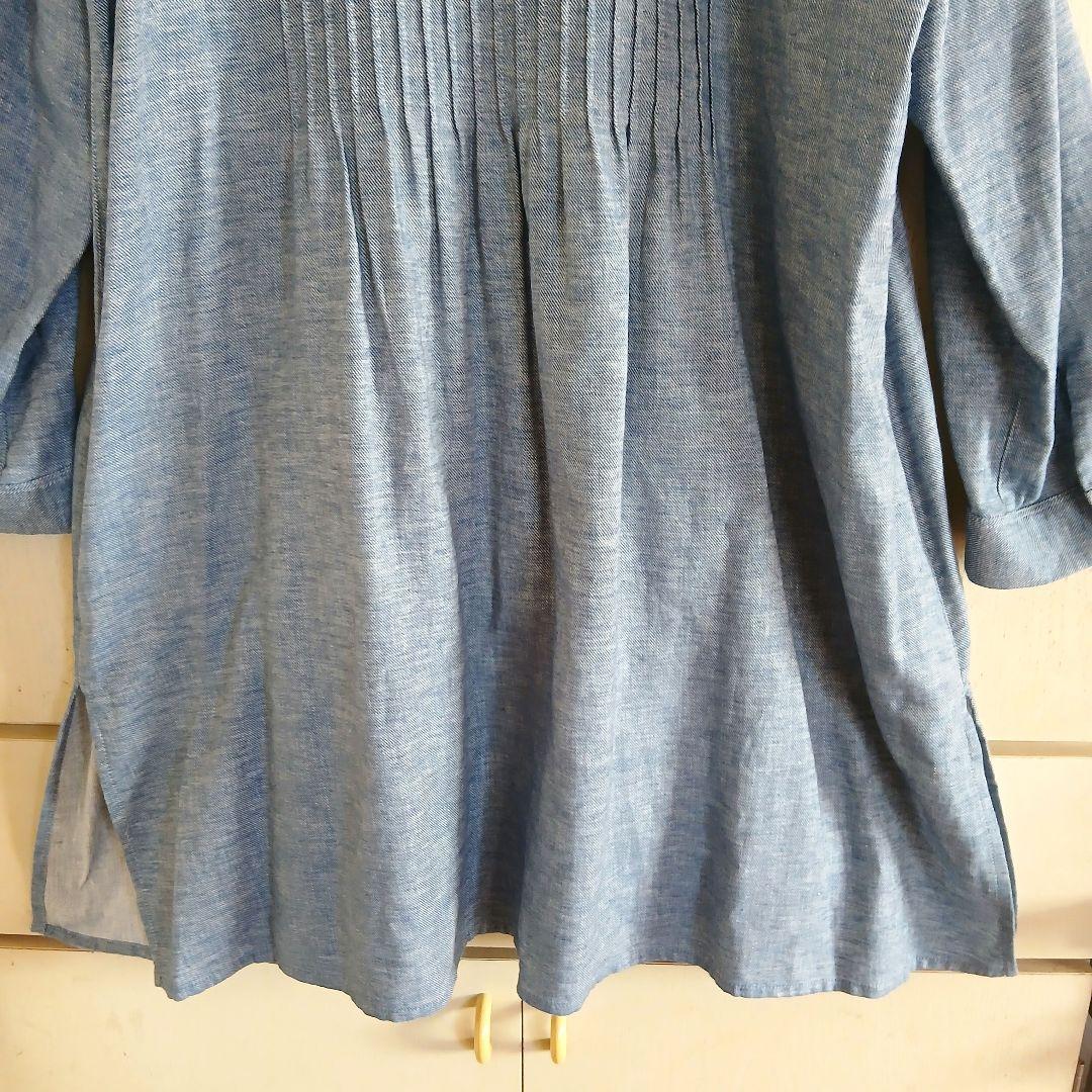 ハルメク　新品　ピンタック　チュニック　ワンピース　綿麻　デニムライク
