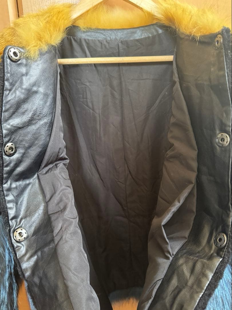 ヴィンテージ　ボーダー デザイン フェイク ファーコート