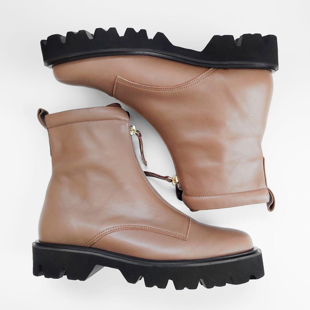 未使用 卑弥呼 トラックソール フロントジップ レザーショートブーツ ダイアナ