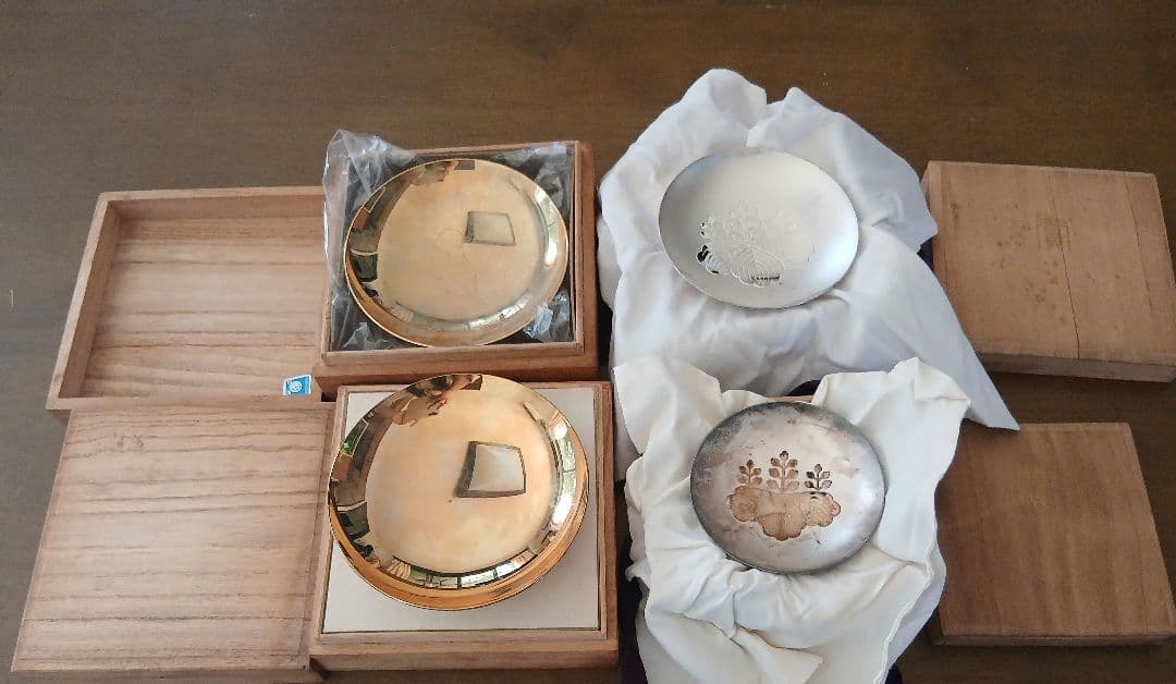 24K GP盃2点・造幣局製刻印あり純銀の盃2点のセット