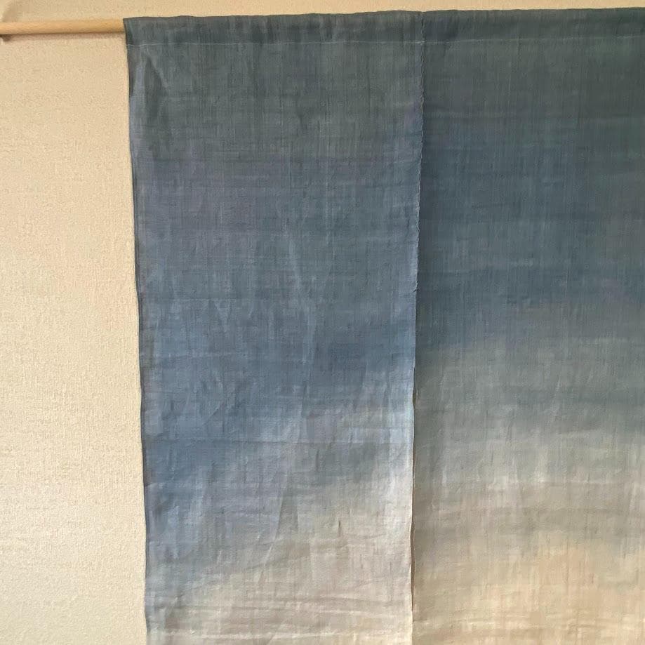 手描き麻暖簾【朝顔】手染 のれん 巾85×151cm　一点物　古布　アンティーク