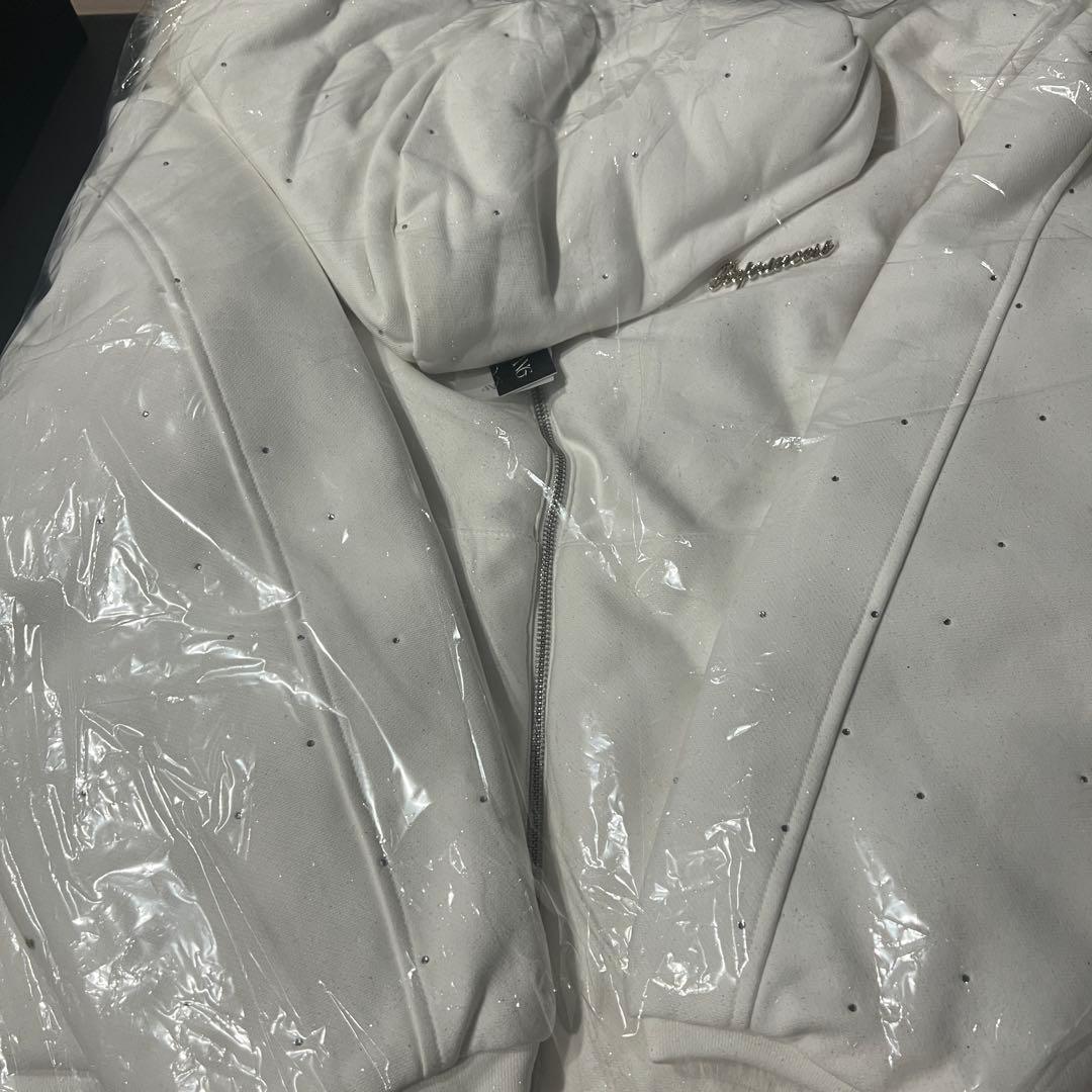 andwang kirakira 2way fur zip up ホワイト