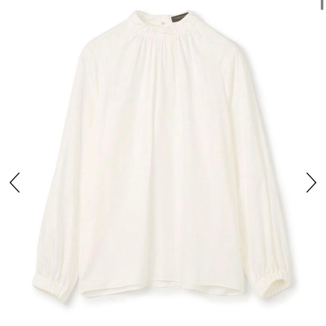 24SS トゥモローランド ウォッシャブルサテン スタンドギャザーカラーブラウス