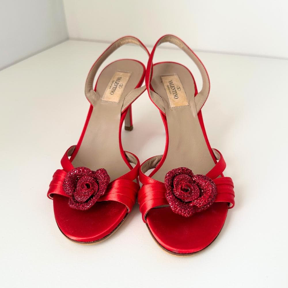 良品 ヴァレンティノ ヴィンテージ サンダル 赤 レッド 薔薇 37.5