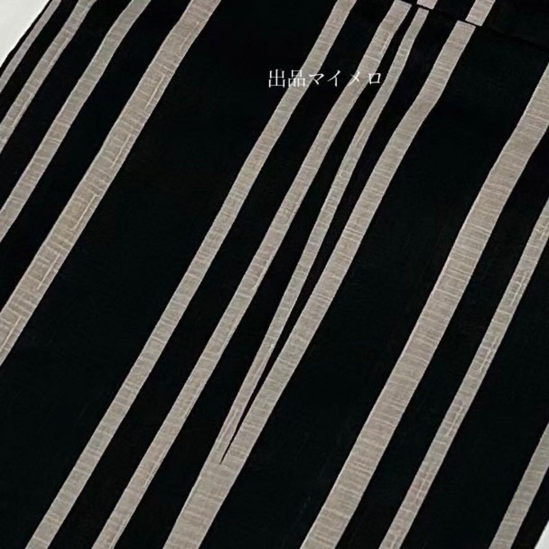 浴衣　綿麻　粋な夏着物　縦縞　黒　兵児帯　プリーツ　2点　0728①